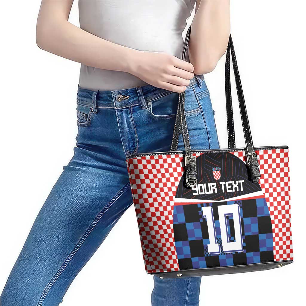Custom Croatia Kockasti Football Jersey Leather Tote Bag