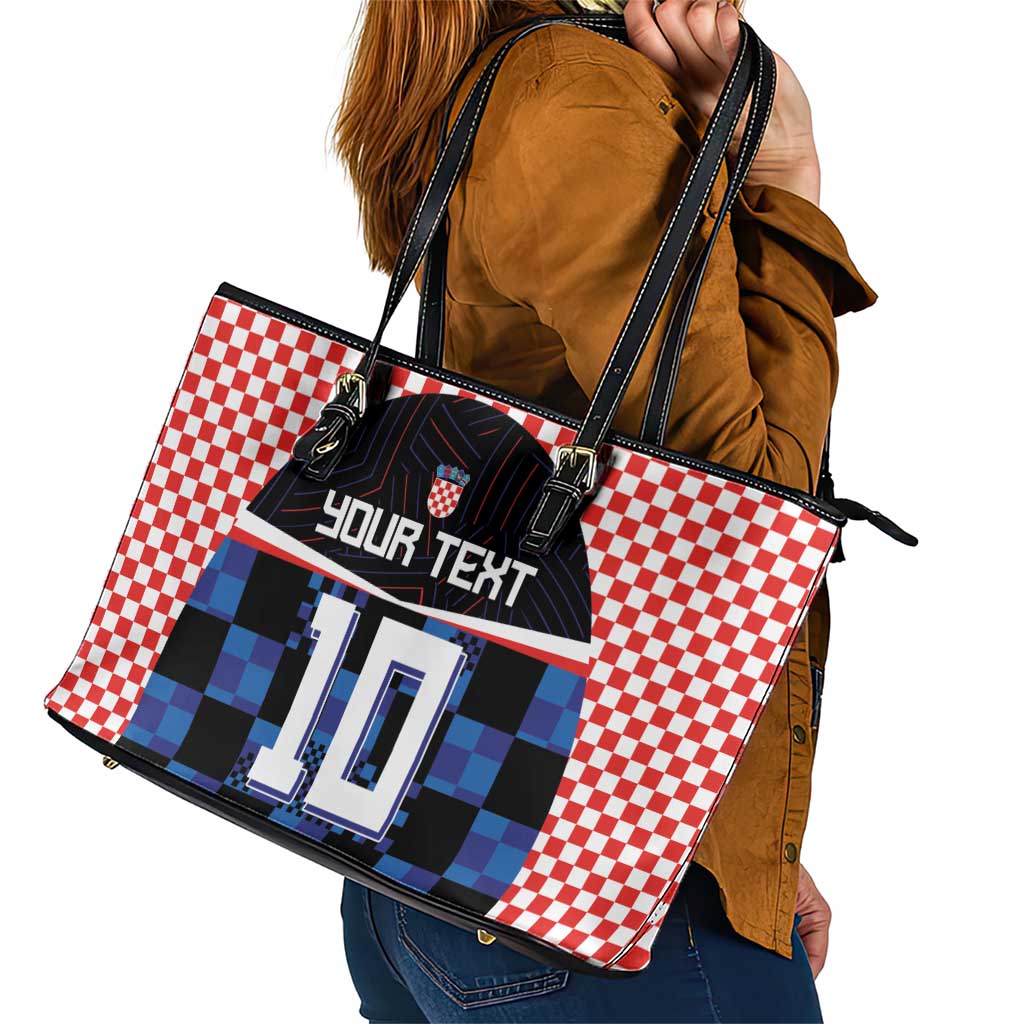 Custom Croatia Kockasti Football Jersey Leather Tote Bag