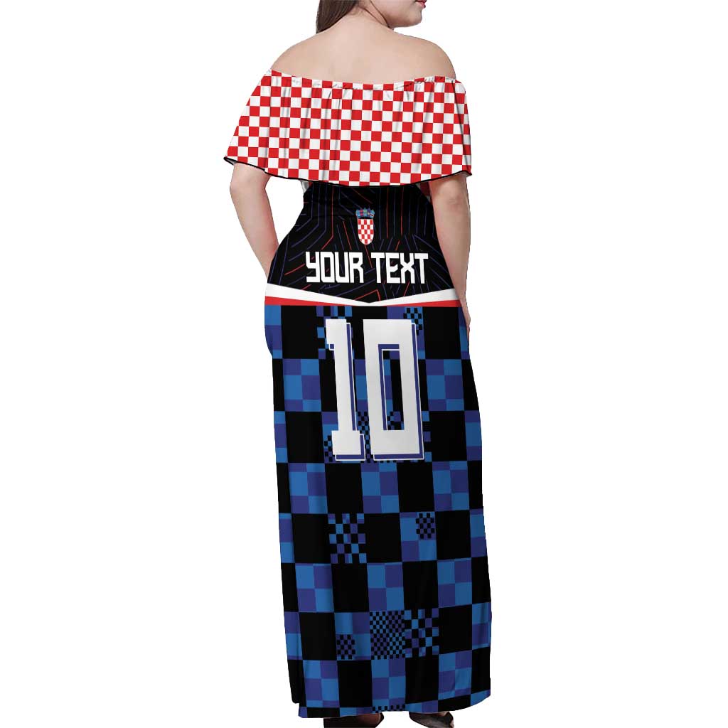 Custom Croatia Kockasti Football Jersey Off Shoulder Maxi Dress