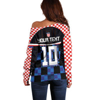 Custom Croatia Kockasti Football Jersey Off Shoulder Sweater