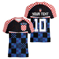 Custom Croatia Kockasti Football Jersey Women V-Neck T-Shirt - Wonder Print Shop