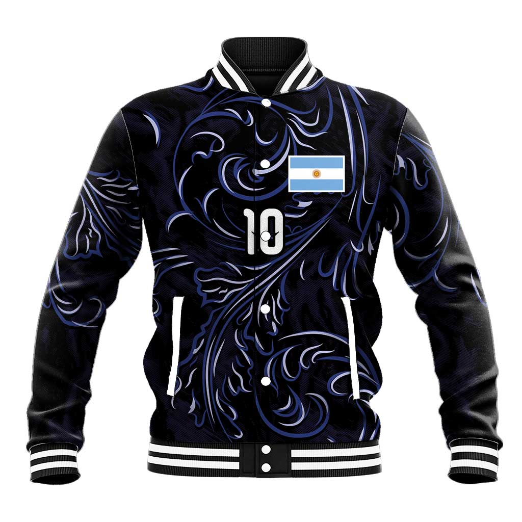 Custom Argentina Football Baseball Jacket Artistic Pattern-Paintings Inspired Black Color - Wonder Print Shop