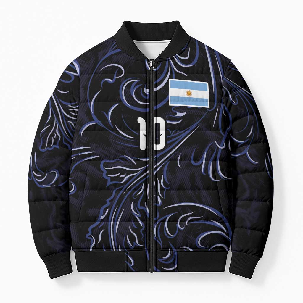 Custom Argentina Football Bomber Puffer Jacket Artistic Pattern-Paintings Inspired Black Color - Wonder Print Shop