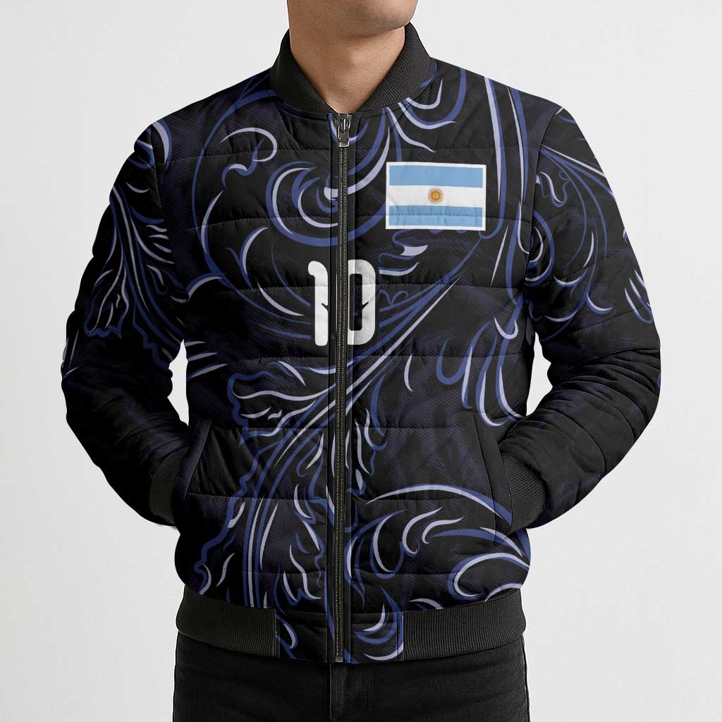 Custom Argentina Football Bomber Puffer Jacket Artistic Pattern-Paintings Inspired Black Color - Wonder Print Shop