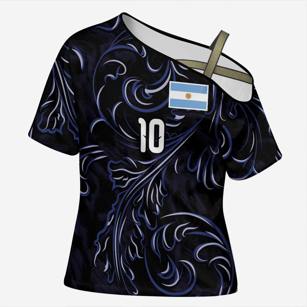 Custom Argentina Football Cross Shoulder Shirt Artistic Pattern-Paintings Inspired Black Color - Wonder Print Shop