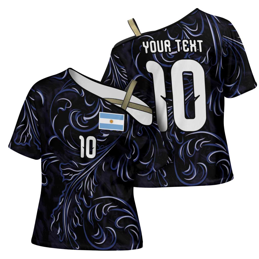 Custom Argentina Football Cross Shoulder Shirt Artistic Pattern-Paintings Inspired Black Color - Wonder Print Shop