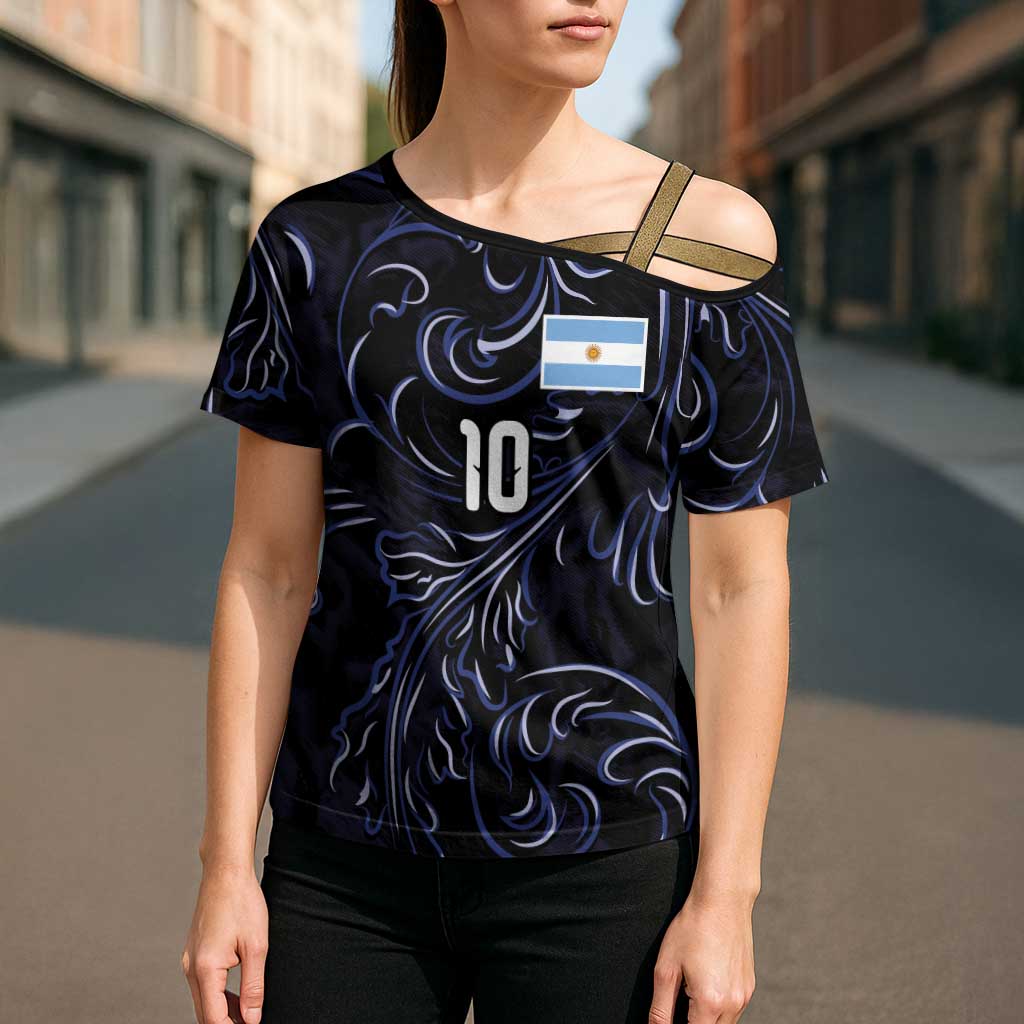 Custom Argentina Football Cross Shoulder Shirt Artistic Pattern-Paintings Inspired Black Color - Wonder Print Shop