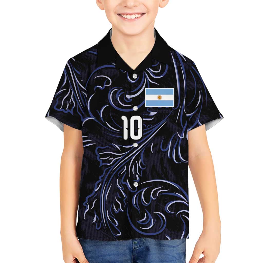 Custom Argentina Football Kid Hawaiian Shirt Artistic Pattern-Paintings Inspired Black Color - Wonder Print Shop