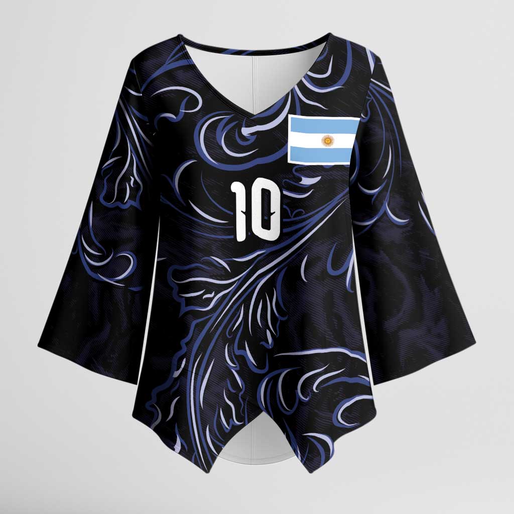 Custom Argentina Football Kimono Sleeve Blouse Artistic Pattern-Paintings Inspired Black Color - Wonder Print Shop