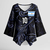 Custom Argentina Football Kimono Sleeve Blouse Artistic Pattern-Paintings Inspired Black Color - Wonder Print Shop