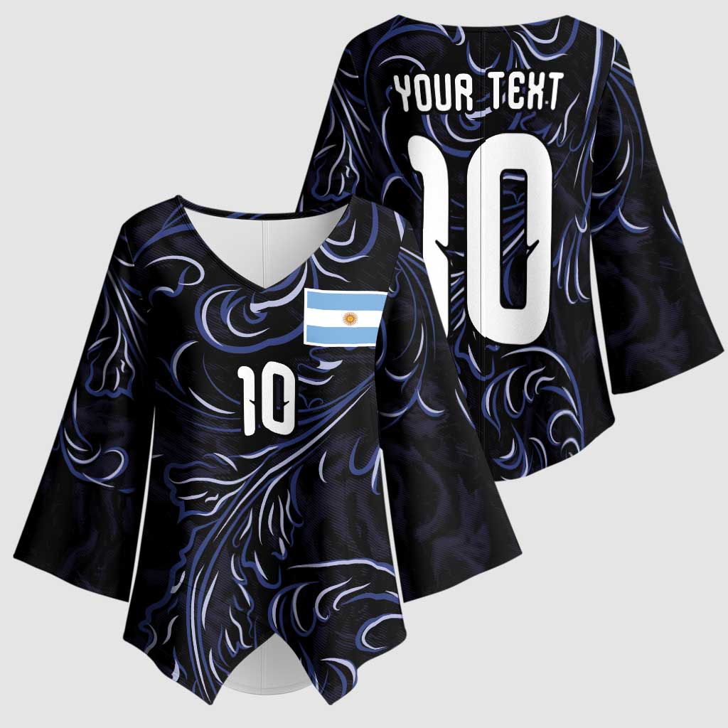 Custom Argentina Football Kimono Sleeve Blouse Artistic Pattern-Paintings Inspired Black Color - Wonder Print Shop