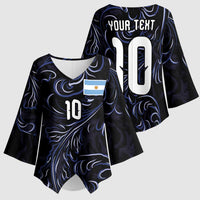 Custom Argentina Football Kimono Sleeve Blouse Artistic Pattern-Paintings Inspired Black Color - Wonder Print Shop
