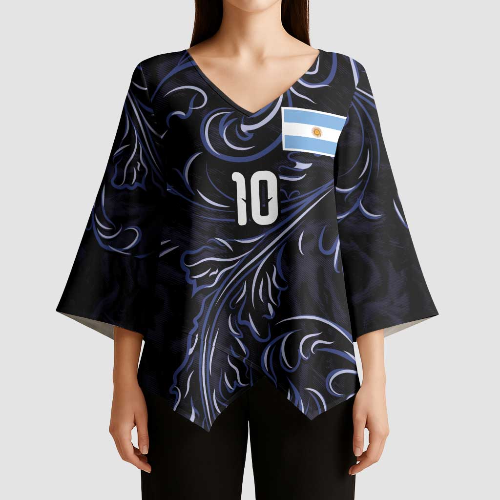 Custom Argentina Football Kimono Sleeve Blouse Artistic Pattern-Paintings Inspired Black Color - Wonder Print Shop