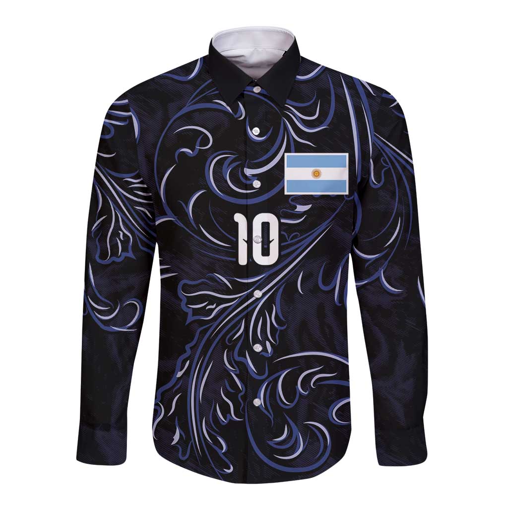 Custom Argentina Football Long Sleeve Button Shirt Artistic Pattern-Paintings Inspired Black Color - Wonder Print Shop