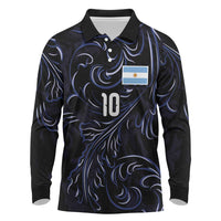 Custom Argentina Football Long Sleeve Polo Shirt Artistic Pattern-Paintings Inspired Black Color - Wonder Print Shop