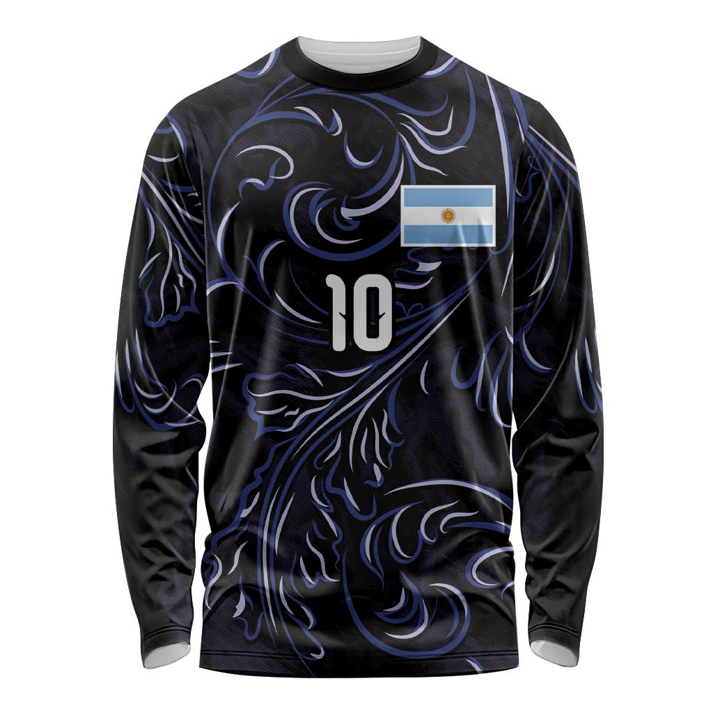 Custom Argentina Football Long Sleeve Shirt Artistic Pattern-Paintings Inspired Black Color - Wonder Print Shop