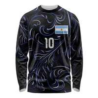 Custom Argentina Football Long Sleeve Shirt Artistic Pattern-Paintings Inspired Black Color - Wonder Print Shop