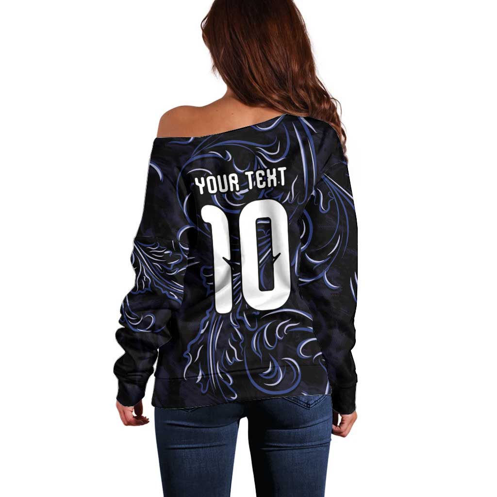 Custom Argentina Football Off Shoulder Sweater Artistic Pattern-Paintings Inspired Black Color - Wonder Print Shop