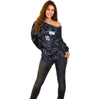 Custom Argentina Football Off Shoulder Sweater Artistic Pattern-Paintings Inspired Black Color - Wonder Print Shop