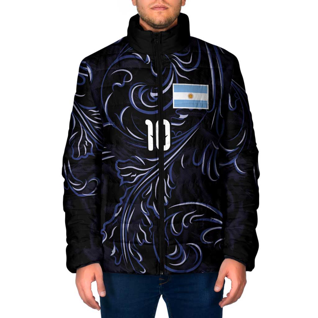 Custom Argentina Football Padded Jacket Artistic Pattern-Paintings Inspired Black Color - Wonder Print Shop
