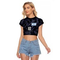 Custom Argentina Football Raglan Cropped T Shirt Artistic Pattern-Paintings Inspired Black Color - Wonder Print Shop