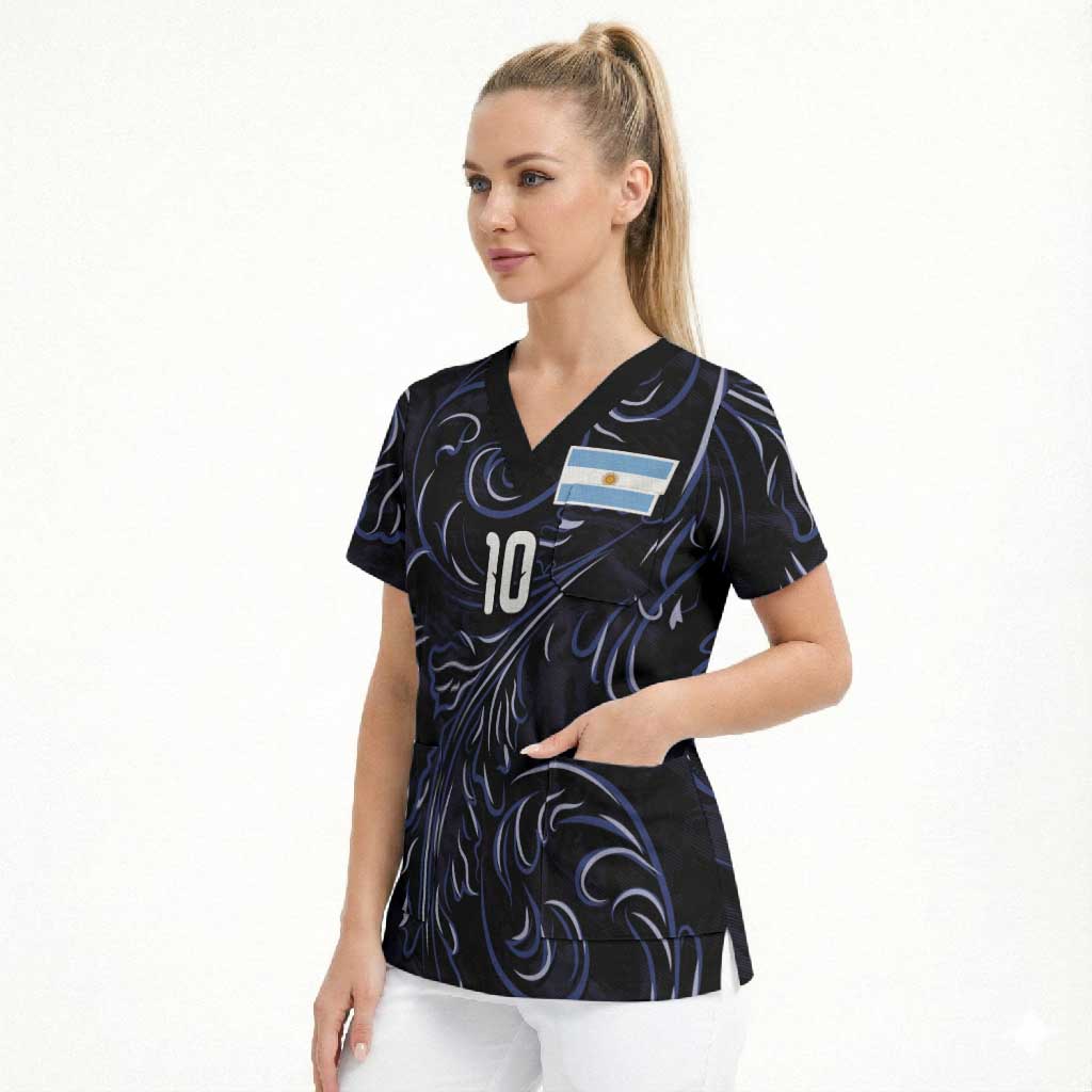 Custom Argentina Football Scrub Top Artistic Pattern-Paintings Inspired Black Color - Wonder Print Shop