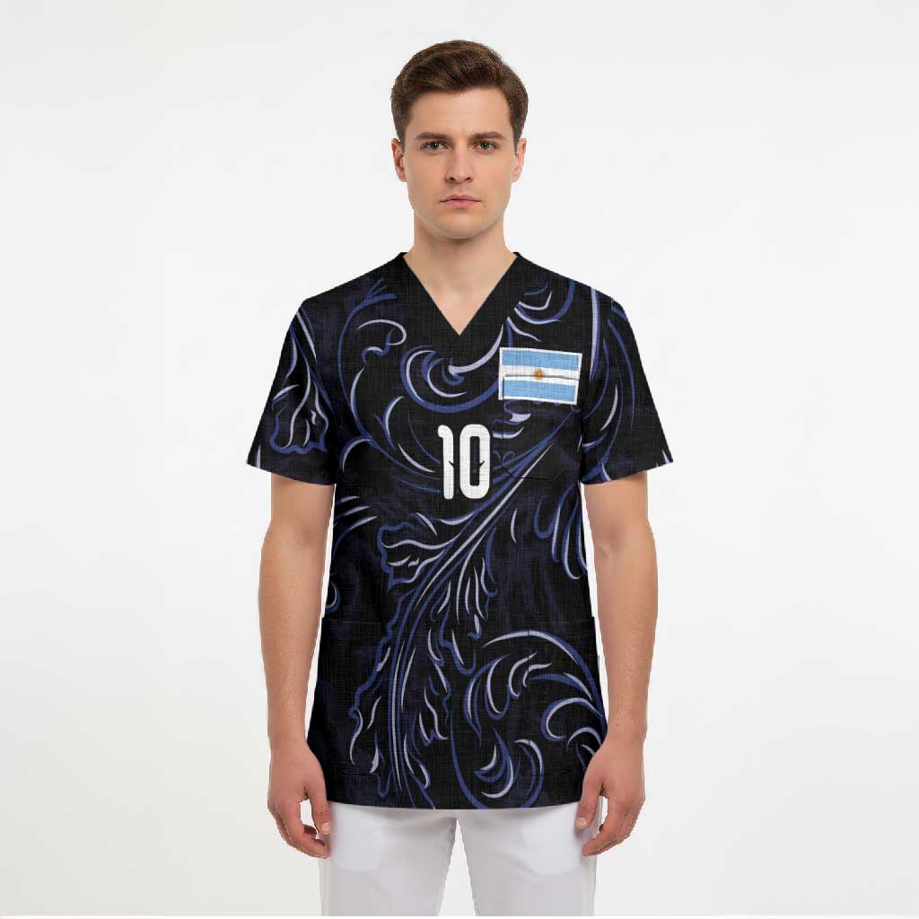 Custom Argentina Football Scrub Top Artistic Pattern-Paintings Inspired Black Color - Wonder Print Shop