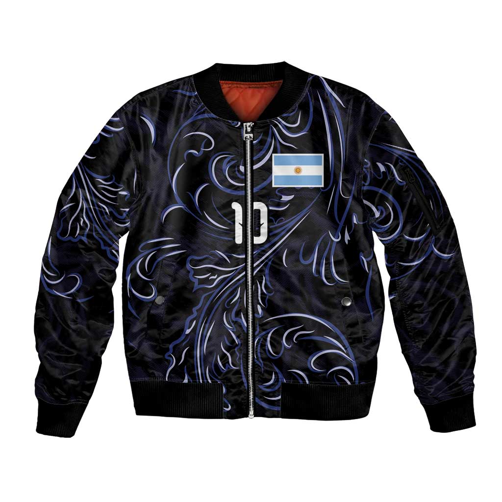 Custom Argentina Football Sleeve Zip Bomber Jacket Artistic Pattern-Paintings Inspired Black Color - Wonder Print Shop