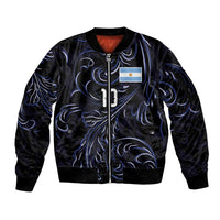 Custom Argentina Football Sleeve Zip Bomber Jacket Artistic Pattern-Paintings Inspired Black Color - Wonder Print Shop