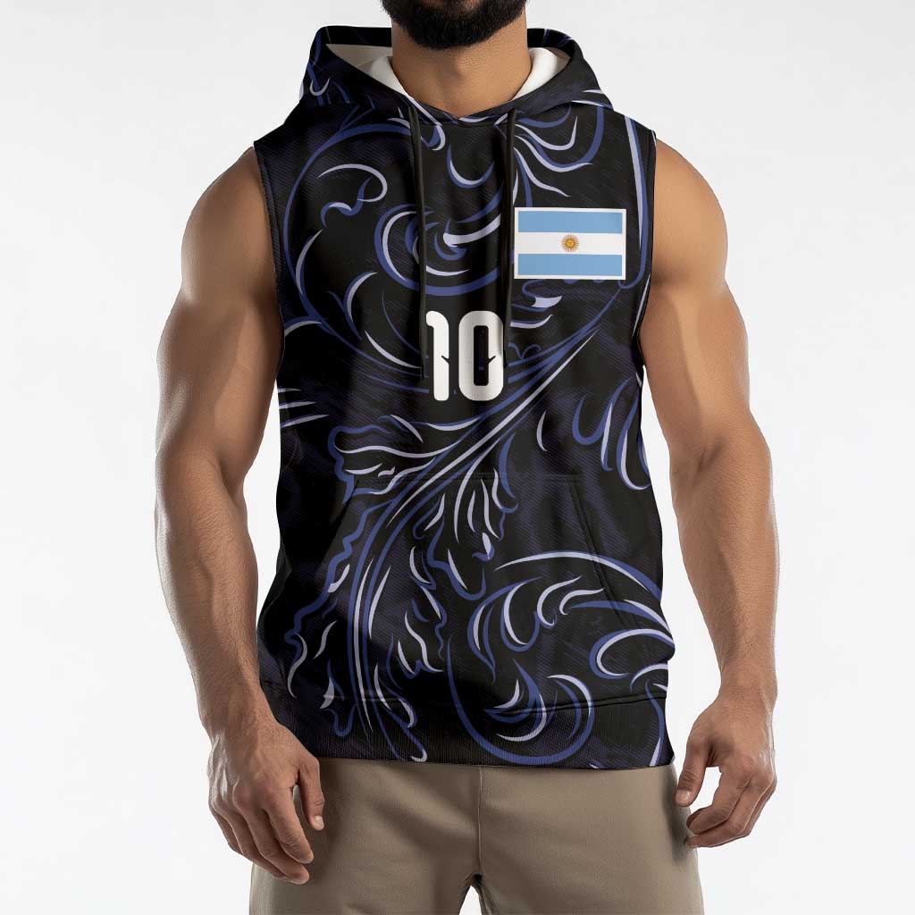 Custom Argentina Football Sleeveless Hoodie Artistic Pattern-Paintings Inspired Black Color - Wonder Print Shop