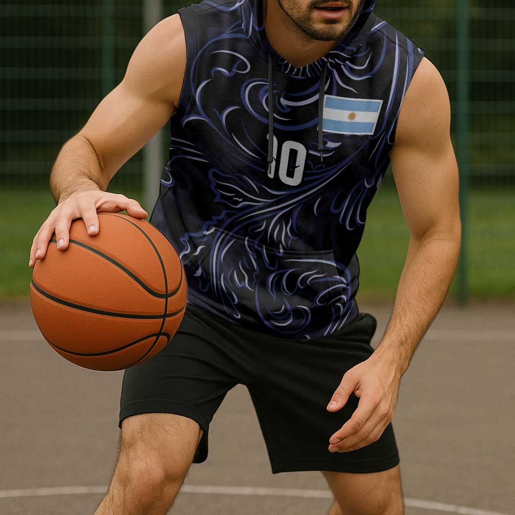 Custom Argentina Football Sleeveless Hoodie Artistic Pattern-Paintings Inspired Black Color - Wonder Print Shop