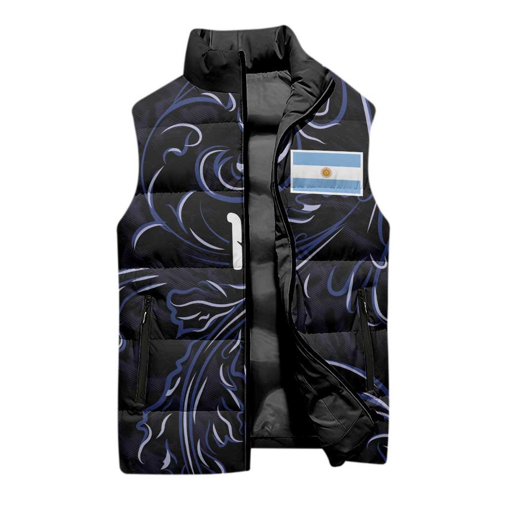 Custom Argentina Football Sleeveless Puffer Jacket Artistic Pattern-Paintings Inspired Black Color - Wonder Print Shop
