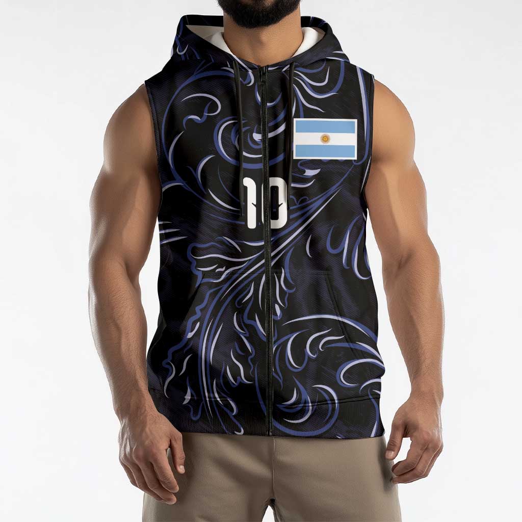 Custom Argentina Football Sleeveless Zip Hoodie Artistic Pattern-Paintings Inspired Black Color - Wonder Print Shop