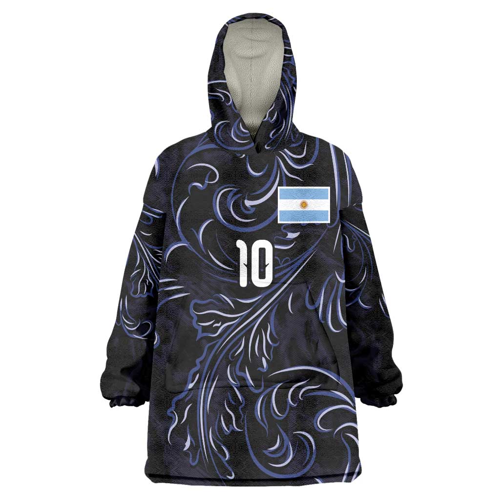 Custom Argentina Football Wearable Blanket Hoodie Artistic Pattern-Paintings Inspired Black Color - Wonder Print Shop