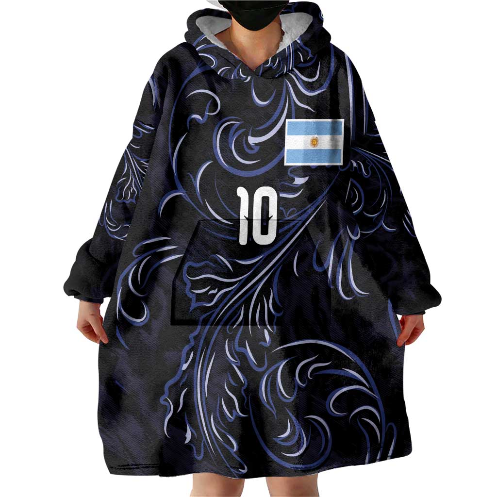 Custom Argentina Football Wearable Blanket Hoodie Artistic Pattern-Paintings Inspired Black Color - Wonder Print Shop