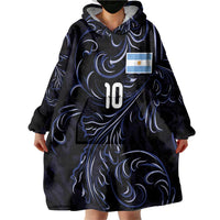Custom Argentina Football Wearable Blanket Hoodie Artistic Pattern-Paintings Inspired Black Color - Wonder Print Shop