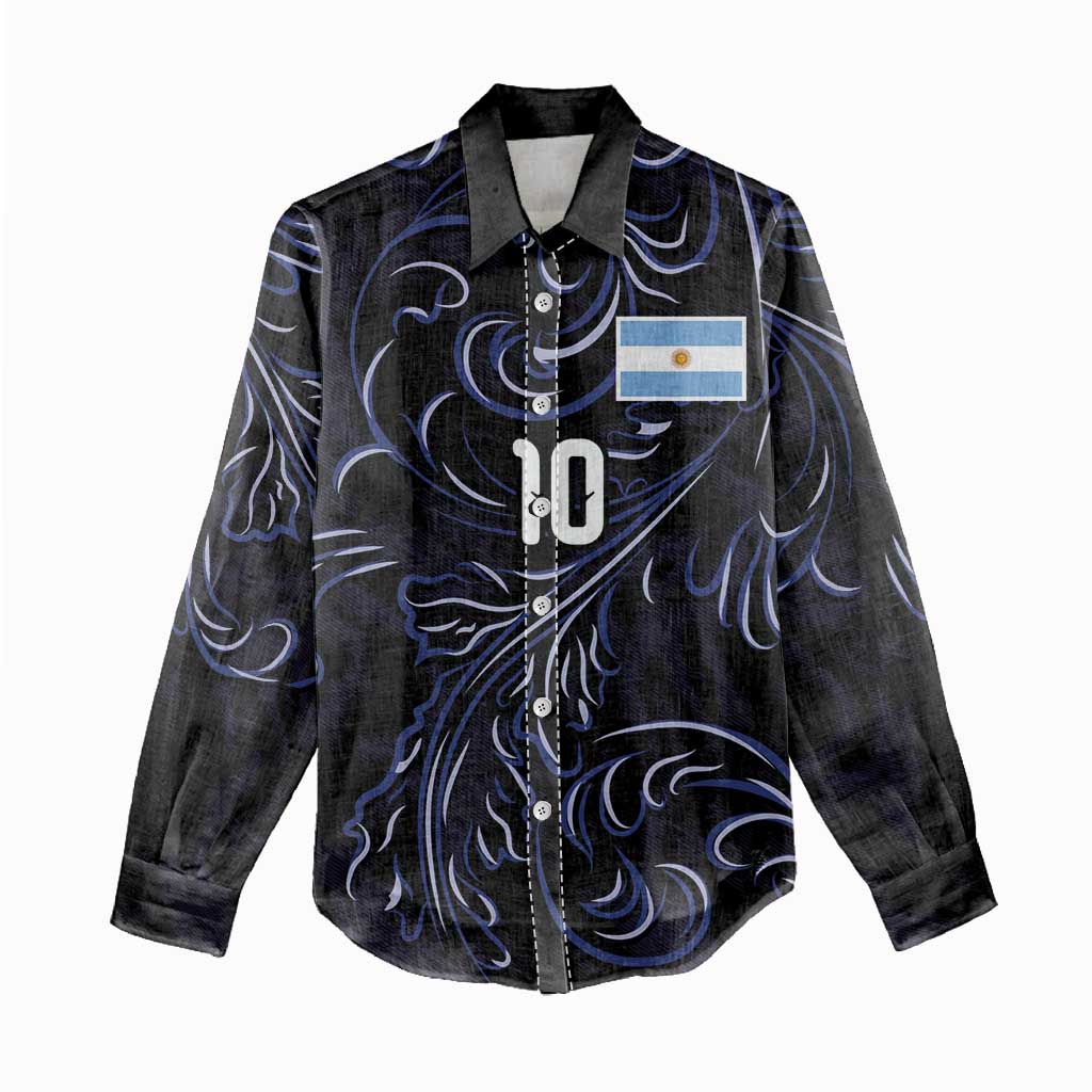 Custom Argentina Football Women Casual Shirt Artistic Pattern-Paintings Inspired Black Color - Wonder Print Shop