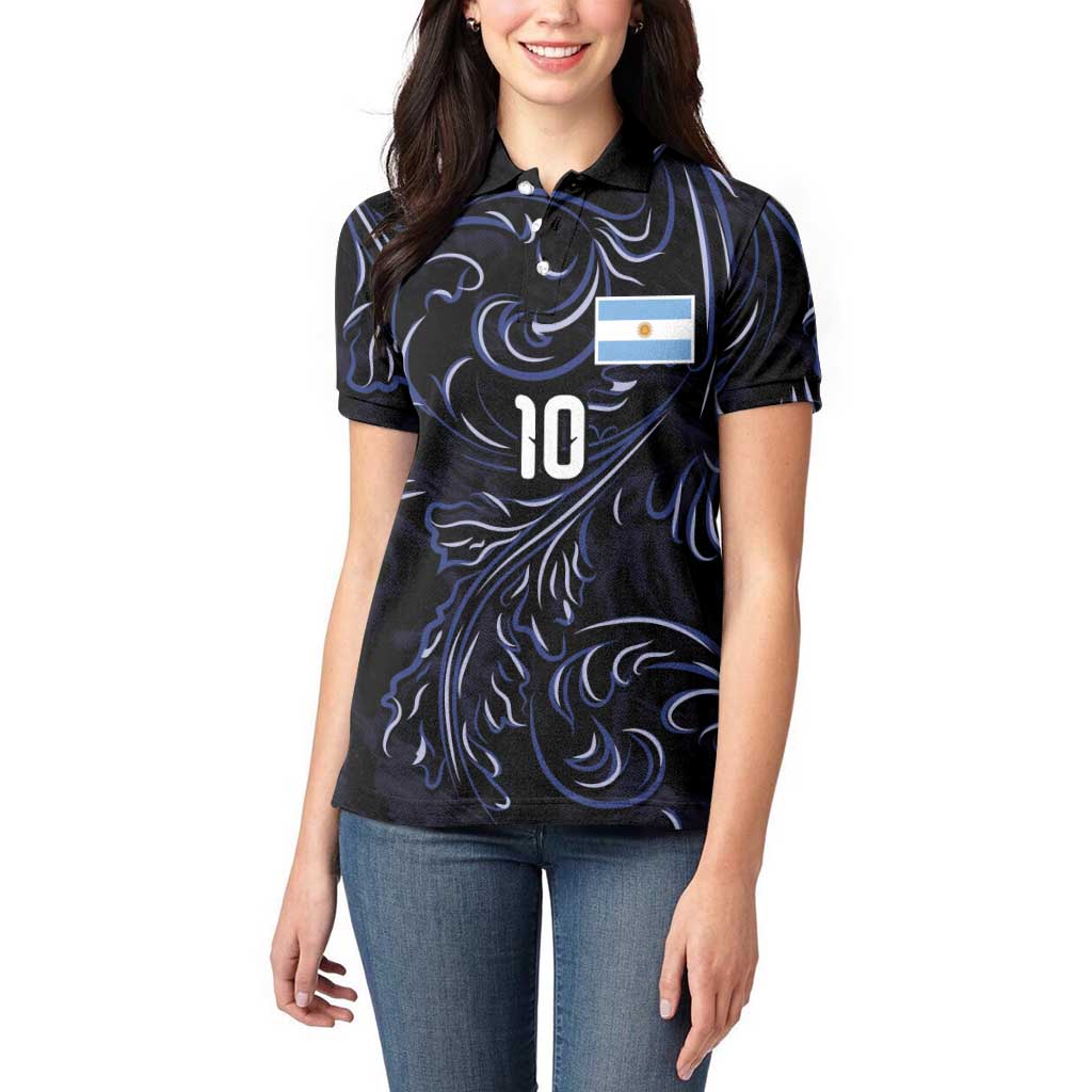 Custom Argentina Football Women Polo Shirt Artistic Pattern-Paintings Inspired Black Color - Wonder Print Shop