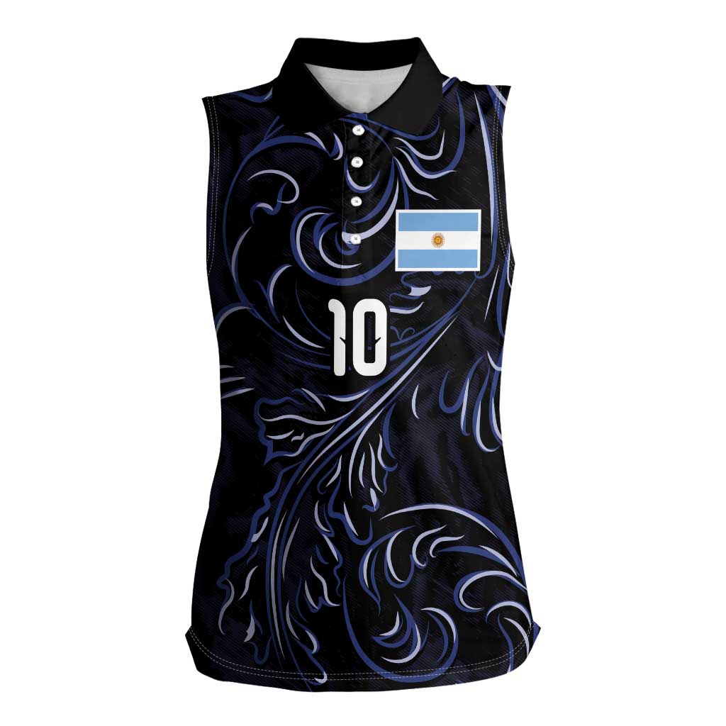 Custom Argentina Football Women Sleeveless Polo Shirt Artistic Pattern-Paintings Inspired Black Color - Wonder Print Shop