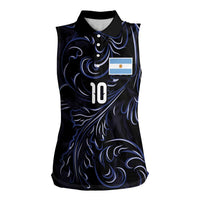 Custom Argentina Football Women Sleeveless Polo Shirt Artistic Pattern-Paintings Inspired Black Color - Wonder Print Shop