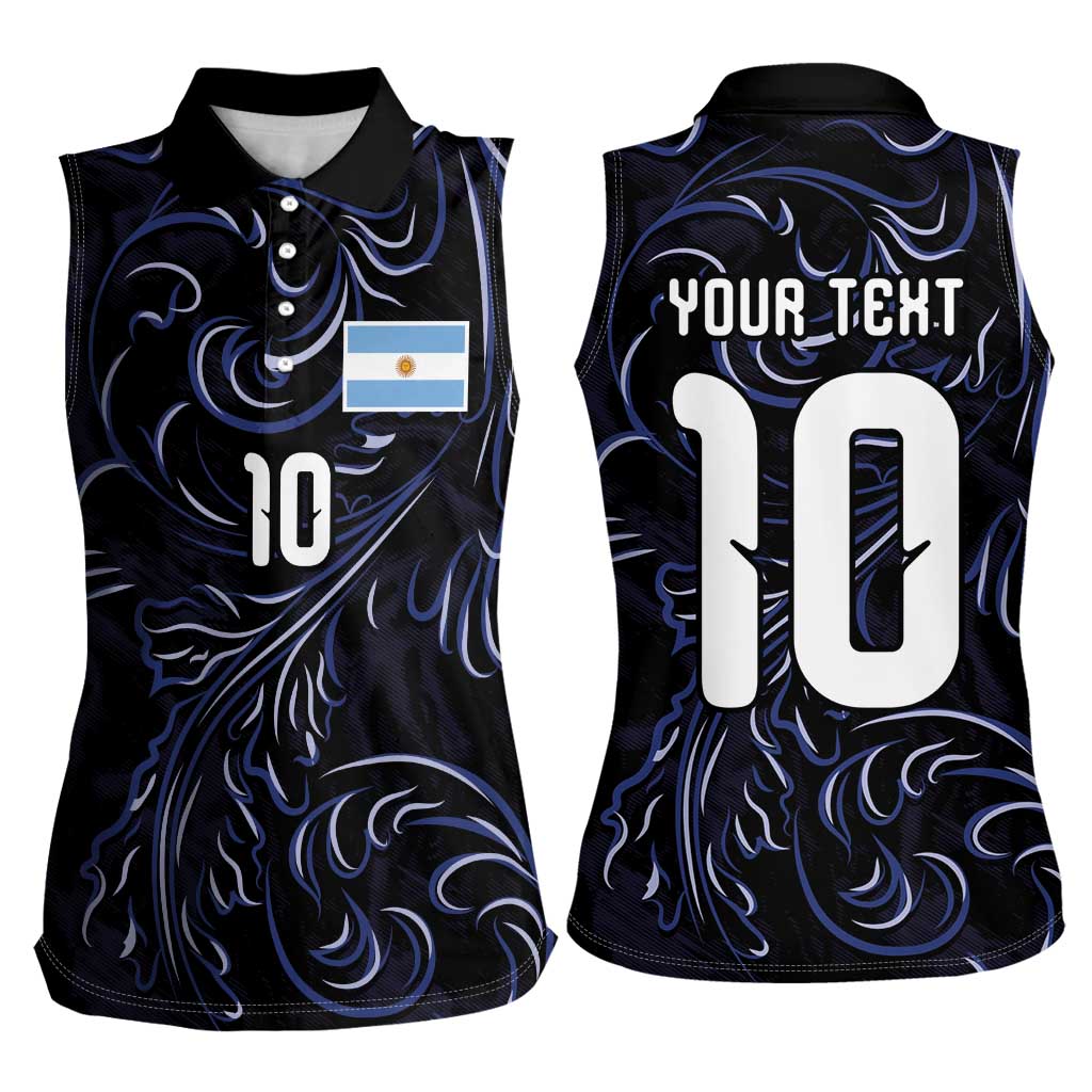 Custom Argentina Football Women Sleeveless Polo Shirt Artistic Pattern-Paintings Inspired Black Color - Wonder Print Shop