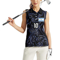 Custom Argentina Football Women Sleeveless Polo Shirt Artistic Pattern-Paintings Inspired Black Color - Wonder Print Shop