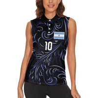 Custom Argentina Football Women Sleeveless Polo Shirt Artistic Pattern-Paintings Inspired Black Color - Wonder Print Shop