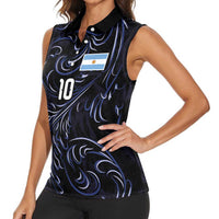 Custom Argentina Football Women Sleeveless Polo Shirt Artistic Pattern-Paintings Inspired Black Color - Wonder Print Shop