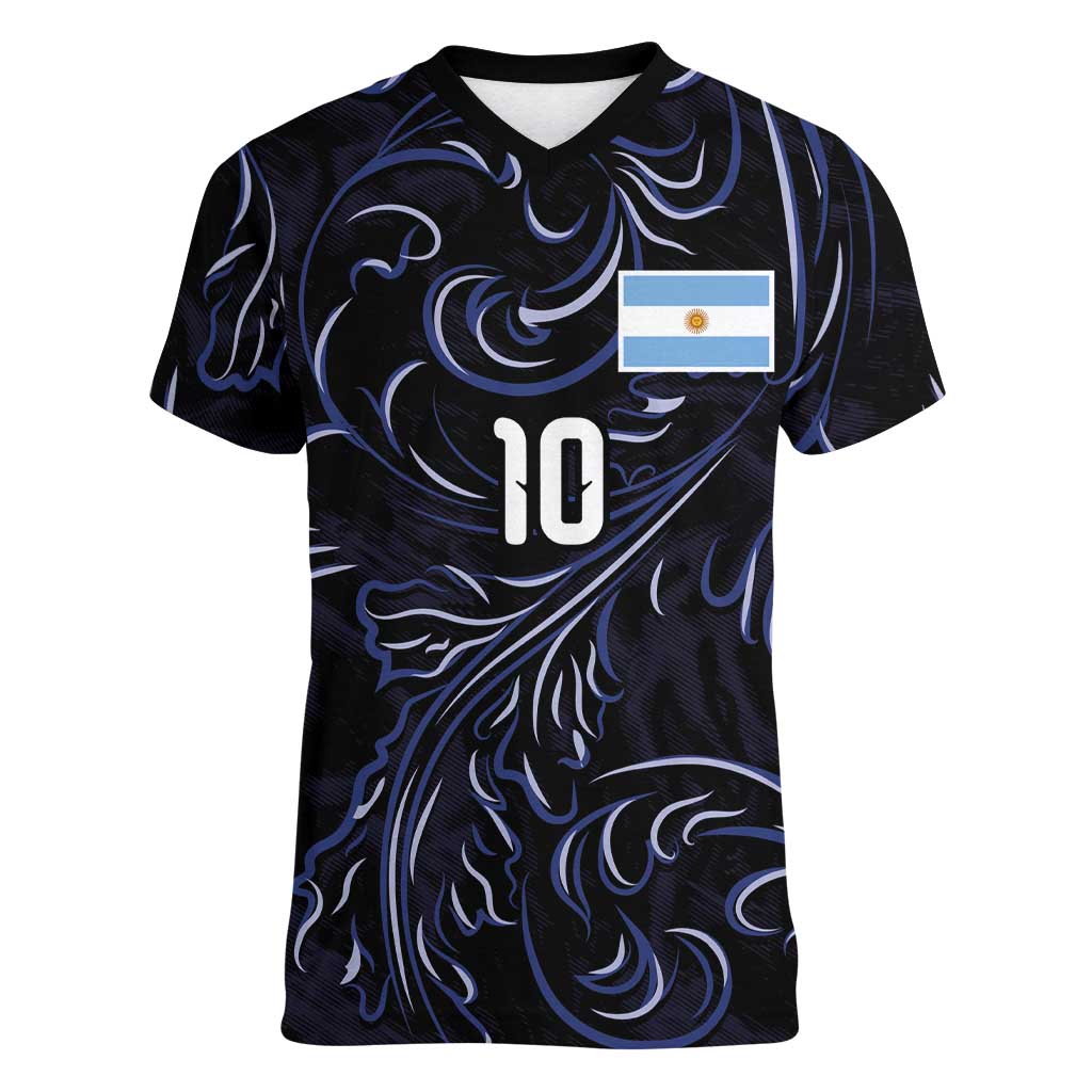 Custom Argentina Football Women V-Neck T-Shirt Artistic Pattern-Paintings Inspired Black Color - Wonder Print Shop