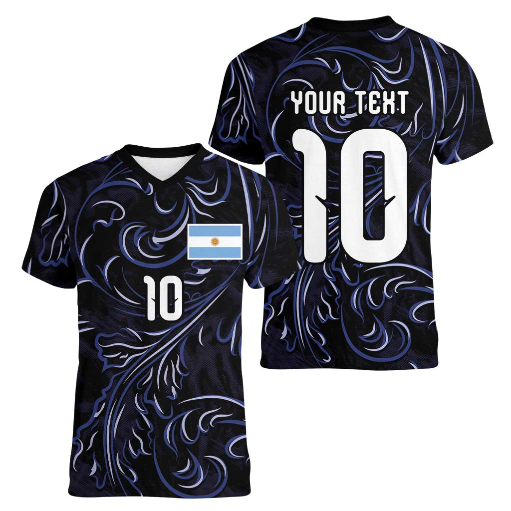 Custom Argentina Football Women V-Neck T-Shirt Artistic Pattern-Paintings Inspired Black Color - Wonder Print Shop
