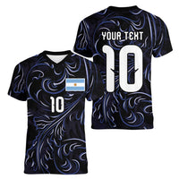 Custom Argentina Football Women V-Neck T-Shirt Artistic Pattern-Paintings Inspired Black Color - Wonder Print Shop
