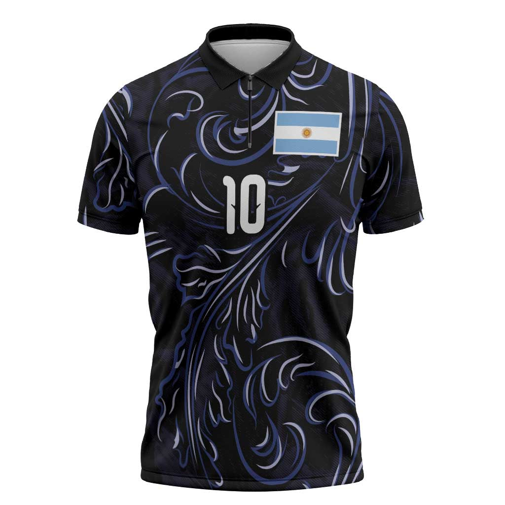 Custom Argentina Football Zipper Polo Shirt Artistic Pattern-Paintings Inspired Black Color - Wonder Print Shop