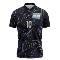 Custom Argentina Football Zipper Polo Shirt Artistic Pattern-Paintings Inspired Black Color - Wonder Print Shop
