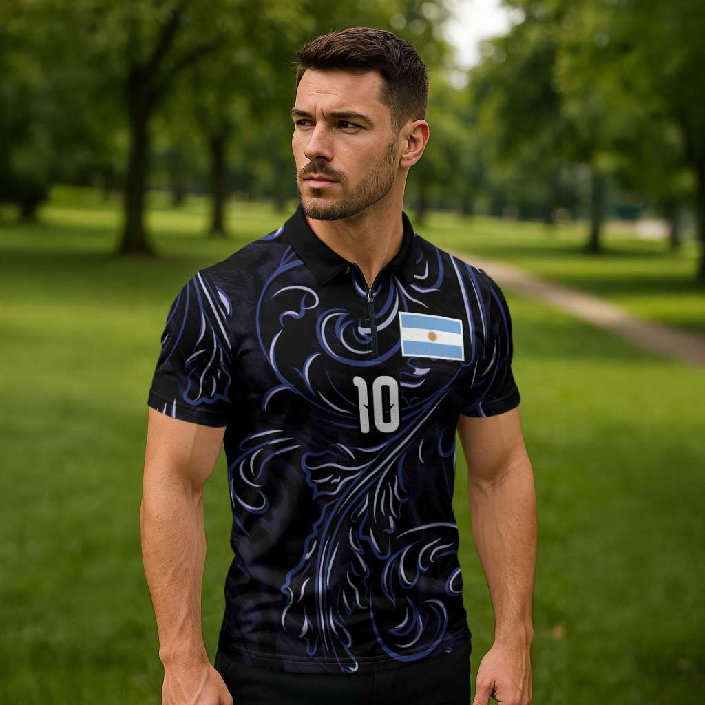 Custom Argentina Football Zipper Polo Shirt Artistic Pattern-Paintings Inspired Black Color - Wonder Print Shop